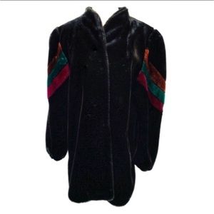 Faux Fur Coat Black Vintage with Pockets